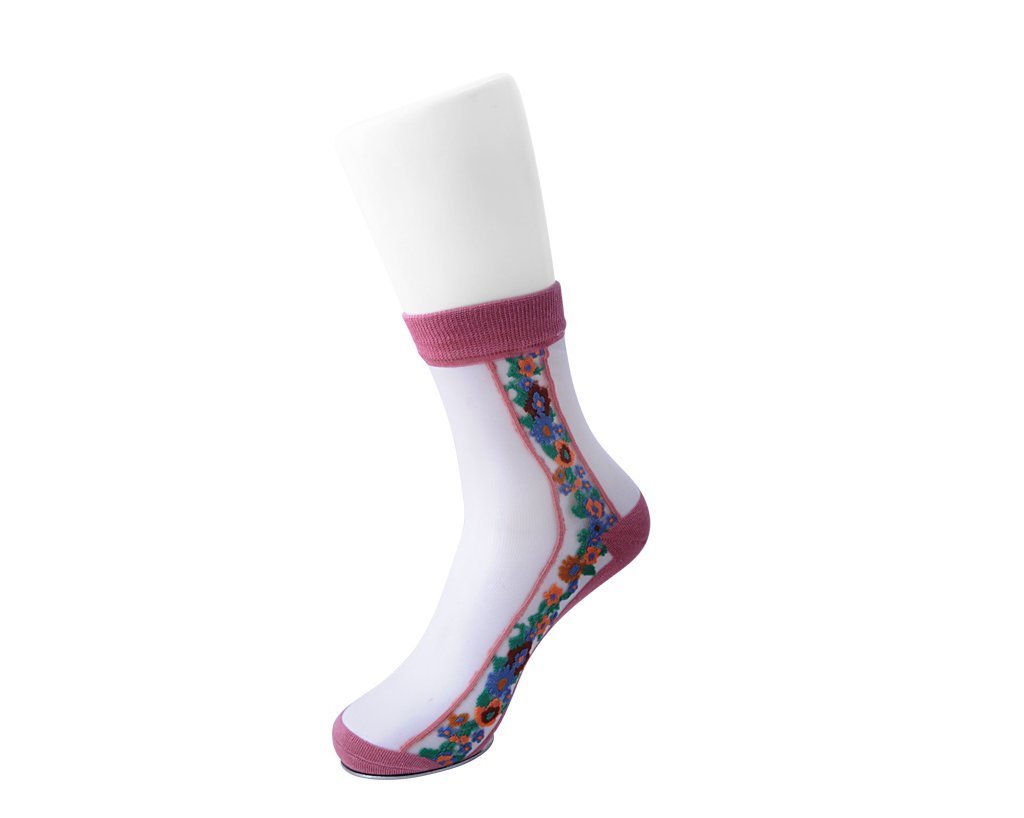 TSK1079 Blush Stripe Floral Sheer Sock TSK1079-OS