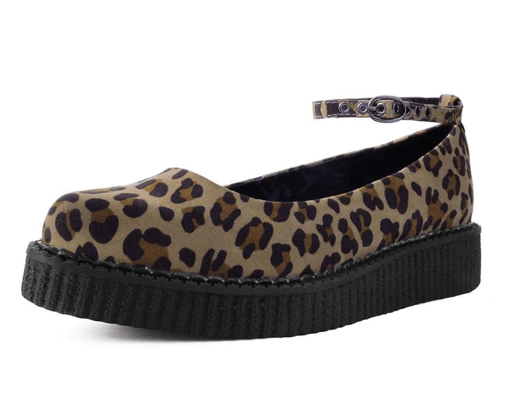 A9541L Leopard Pointed Ballet Ankle Strap Creeper