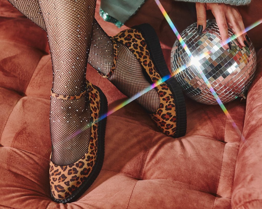 A9541L Leopard Pointed Ballet Ankle Strap Creeper