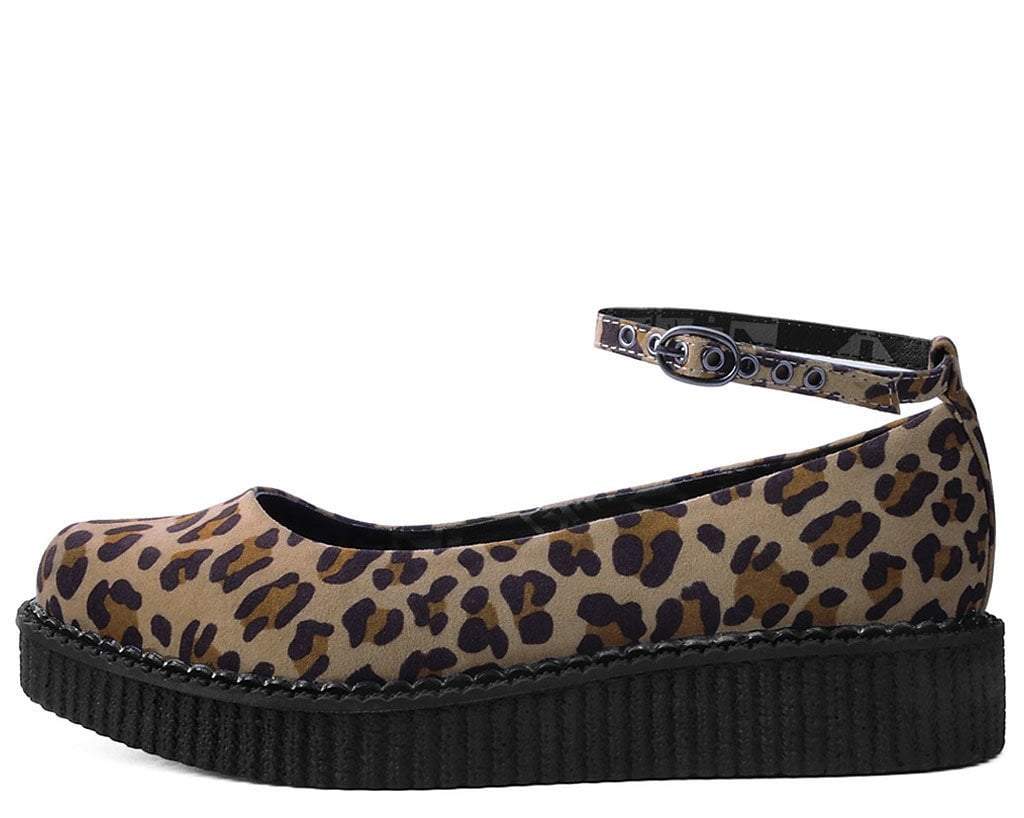 A9541L Leopard Pointed Ballet Ankle Strap Creeper