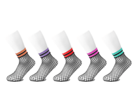 TSK1122 Multi-color Band Fishnet 5-Pk Sock TSK1122-OS