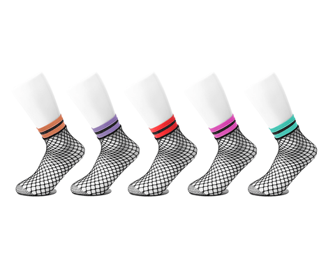 Multi - color Band Fishnet 5 - Pk Sock - T.U.K.TSK1122-OS
