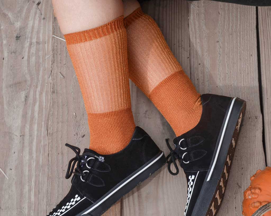 TSK1129 Orange Ribbed Glitter Sock TSK1129-OS