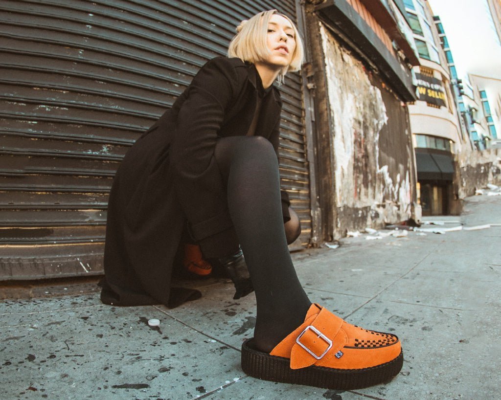 V3178L Orange Suede Creeper Mule