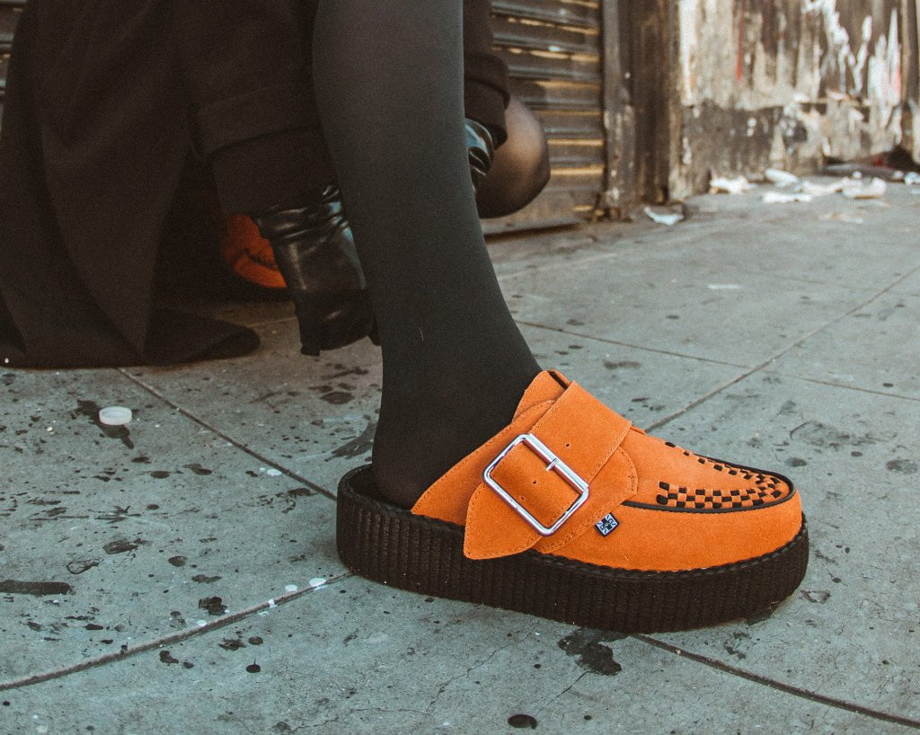 V3178L Orange Suede Creeper Mule