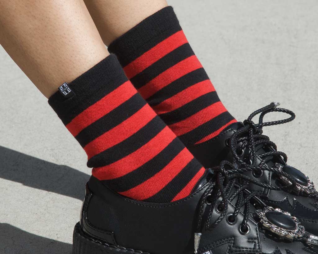 TSK1120 Red & Black Stripe T.U.K Women's Sock TSK1120-OS
