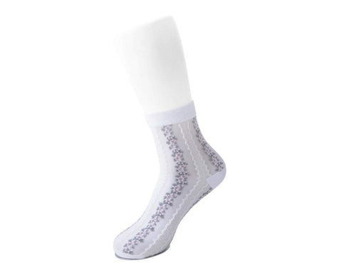 TSK1078 White Stripe Floral Sheer Sock TSK1078-OS