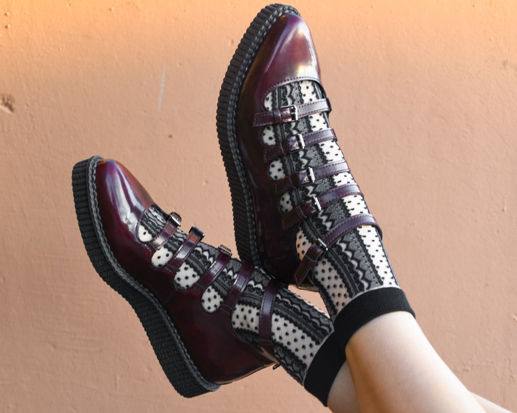 TSK1137 Women's Sheer Black Stripe & Polka Dot Sock TSK1137-OS