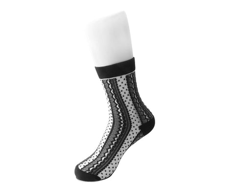 TSK1137 Women's Sheer Black Stripe & Polka Dot Sock TSK1137-OS