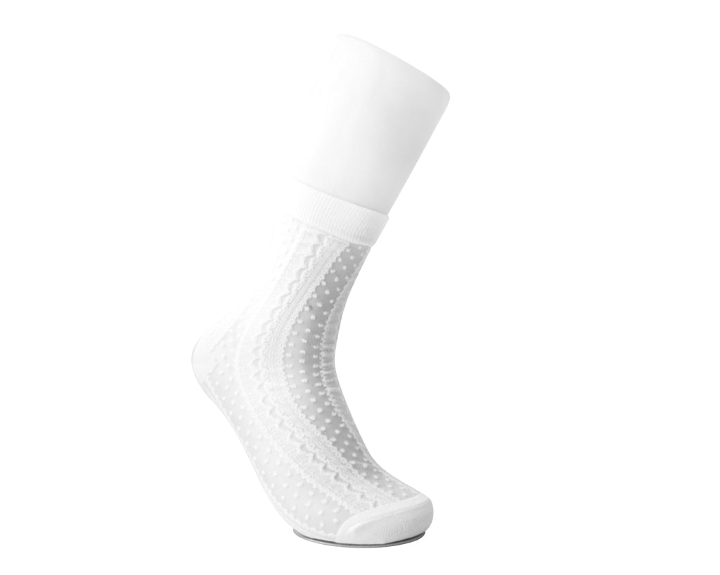 TSK1138 Women's Sheer White Stripe & Polka Dot Sock TSK1138-OS